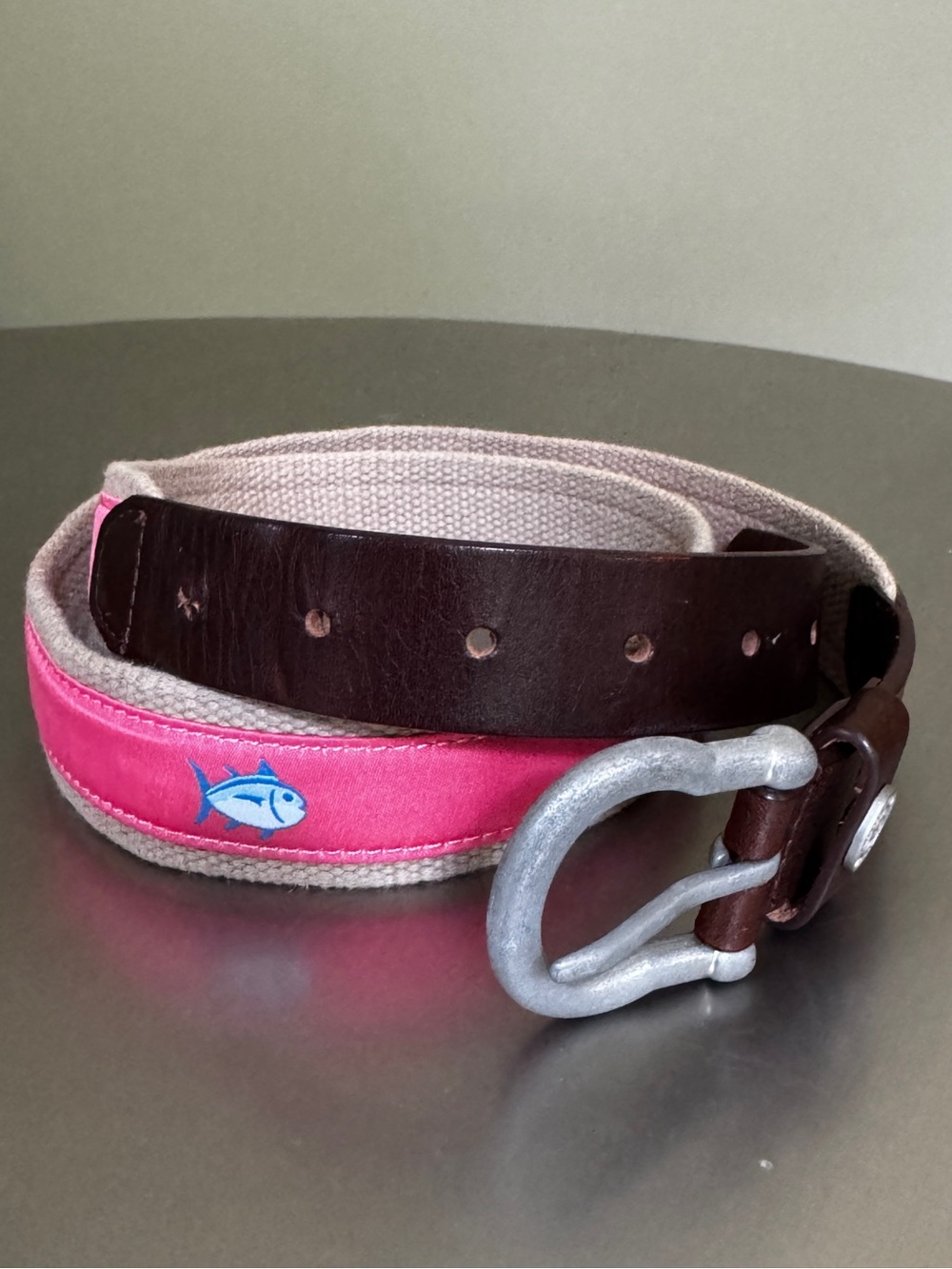 Southern Tide 38 Coral Pink & Tan Canvas Web Belt Skipjack 38 - Picture 5 of 9